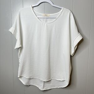 Jolie Made In Usa Sz S Relaxed Oversized White Hi Low Blouse Sleeve Shirt